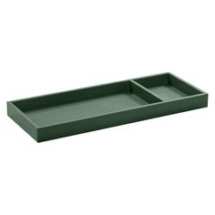 a green tray with two compartments on it