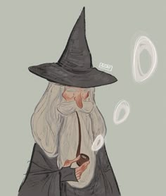 a drawing of an old wizard holding a pipe