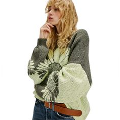 Free People Women’s In Bloom Sweater Size-Large Color-Luminary Olive Combo Brand New No Tag Description So Femme And Fun, This Slouchy Sweater Is Featured In A Soft Cotton-Blend And Oversized Fit With Bold Floral Detailing And Cool Colorblock Design. **Fit:** Slouchy, Oversized Fit **Features:** Soft Cotton-Blend, Wide Scoop-Neckline, Drop-Shoulder Sleeves With Elasticated Cuffs, Ribbed Hems, Colorblock Design With Oversized Flowers **Why We V It:** This Floral-Adorned Sweater Adds Something Une Oversized Flowers, Slouchy Sweater, People Women, Label Tag, Free People Sweater, Fancy Outfits, Art Clothes, In Bloom, Shoulder Sleeve