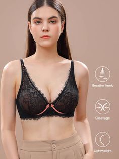 Deep Plunge Push up Bra Sexy Sheer Lace Contour Bra | WingsLove Front Closure Bra, Plunge Top, Deep V Dress, Minimiser Bra, Deep Plunge, Unlined Bra, Plus Size Bra, Everyday Bra, Seamless Bra