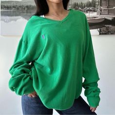 Polo Ralph Lauren deep green oversized slouchy vneck sweater Perfect oversized slouchy basic fall sweater In excellent preloved condition Super soft Casual boyfriend sweater Vneck fits super oversized Will beauty fit a size small to large for an oversized fit Boyfriend Sweater, Fall Sweater, Pullover Sweater Women, Fall Sweaters, Deep Green, Women Pullover, Vneck Sweater, Pullover Sweaters, Sweater Outfits