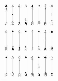 the different types of arrows are shown in black and white