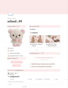 Pink Academia Notion, Pink Study Inspiration, Carrd Inspo Template Pink, Coquette Class Schedule, Notion Academic Ideas, Notion Wonyoungism, Pink Carrd Ideas, Tumblr Blog Aesthetic, Notion Template Ideas Coquette