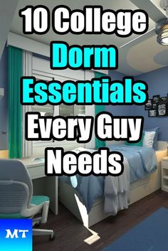 an image of dorm essentials every guy needs to have in his room with the text 10 college dorm essentials every guy needs