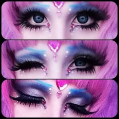 Makeup For Cosplay, Anastasia Shpagina, Decora Gyaru, Pastel Goth Makeup, Intense Makeup, Dakota Rose, Funky Makeup, Scene Makeup, Gyaru Makeup