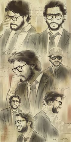 some drawings of men with glasses and beards