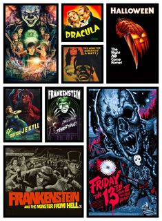 halloween movies are featured in this collage with the words, friday the 13th and dracula