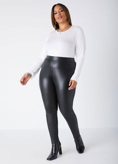 Faux leather is fashionable & ethical in the design of our stretchy leggings, easy to dress up or dress down while always staying in-style. Sleek Tight Leggings For Fall, Fall Faux Leather Leggings For Work, Fall Workwear Faux Leather Leggings, Plus Size Faux Leather Leggings, Faux Leather High-waist Leggings For Party, Black Dress Work, Faux Leather Full-length Leggings For Night Out, Black High-waisted Faux Leather Leggings, Sleek Full-length Faux Leather Leggings