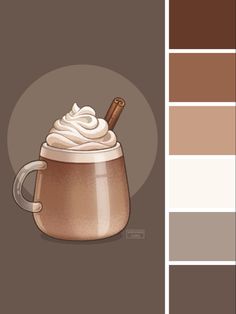 an illustration of a mug with whipped cream in it and the color scheme is brown