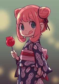 an anime character holding a lollipop in her hand