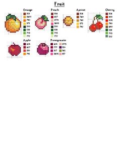 fruit cross stitch chart with different colors