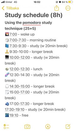 the text reads study schedule 8h using the motorola study technique