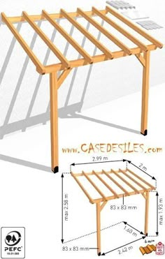 an image of a wooden pergolan with measurements for the top and bottom sides