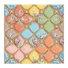 a colorful tile with flowers and hearts on it's sides, in different colors