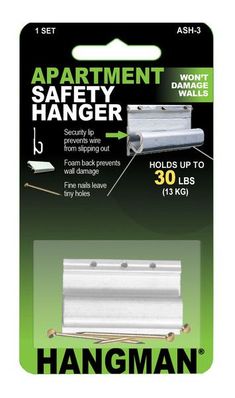 an image of a white safety hanger with instructions on how to use it for hanging