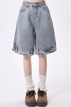 ❤︎ Loose casual hip hop denim shorts❤︎ High Waist Jean Shorts For Streetwear, Wide Leg Cotton Jean Shorts With Pockets, Hip Hop High Waist Bottoms For Spring, Casual Baggy High Waist Shorts, Casual High Waist Baggy Shorts, Spring High Waist Hip Hop Bottoms, Casual Wide Leg Cotton Jean Shorts, Casual High-waisted Shorts For Streetwear, Hip Hop Style Wide Leg Medium Wash Bottoms