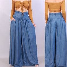 These Are The Cutest And Most Comfortable Britches! They Are Made From A Light Denim Fabric Called Tencel, That Is A Better Quality Than Cotton. I Have Small Medium And Large Available. Wide Leg Pants Pattern, Jean Trousers, Side Photo, Salwar Kamiz, Pants Pattern, Wide Leg Denim, Light Denim, Denim Jean, Pants Outfit