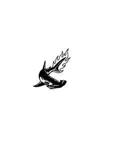 a black and white drawing of a bird flying in the sky with flames coming out of its wings