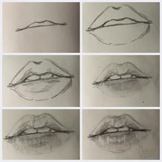 six different stages of drawing the lips