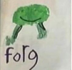 a child's drawing of a frog with the word folg on it