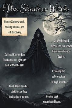 Unveil the path of the Shadow Witch, who works with the darker, often overlooked aspects of magic and self. Learn how these witches embrace the shadow self, healing through introspection, transformation, and confronting fears. Perfect for those who seek balance by exploring the hidden, mysterious parts of their spiritual journey. 🌑🖤 #ShadowWitch #DarkMagic #SelfTransformation #EmbraceTheDark #WitchcraftJourney Shadow Witch Aesthetic, Shadow Witch, What Is A Shadow, Solitary Witch, Shadow Self, Art Planner, Goddess Symbols