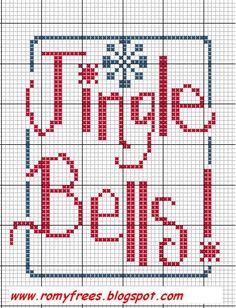 a cross stitch pattern with the words triple bells written in red and blue on it