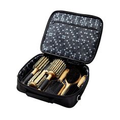 Signature Series Deluxe 6 Piece Brush Set with Case - Sam Villa Sleek Blowout, Minerva Beauty, Hair Tool Set, Hairstylist Tools, Boar Bristle Hair Brush, Oval Brush, Bamboo Brush, Hair Kit, Paddle Brush