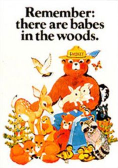 an advertisement for the woods with animals and birds