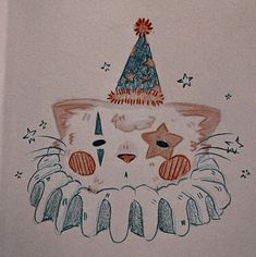 a drawing of a cat wearing a party hat