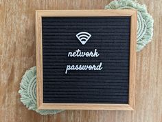 a black board with the words network, password written on it