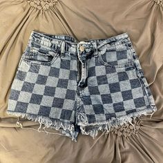 Never Worn, Flawless Condition Trendy Plaid Short Bottoms, Trendy Short Plaid Bottoms, Trendy Gingham Shorts, Trendy Gingham Short Bottoms, Trendy Gingham High-waisted Shorts, Casual High Waist Plaid Shorts, Rue21, Jean Shorts, Color Blue