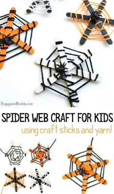 spider web craft for kids using craft sticks and yarn