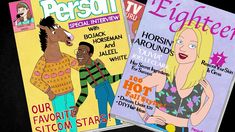 three magazine covers with cartoon characters on them