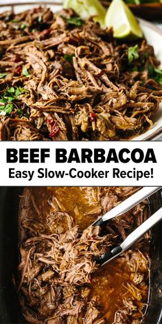 beef barbacoa in a slow - cooker recipe with the title above it