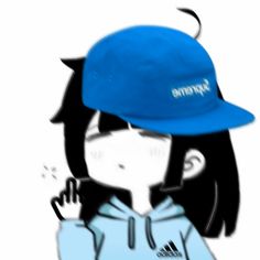 a drawing of a girl wearing a blue hat with the word supreme written on it