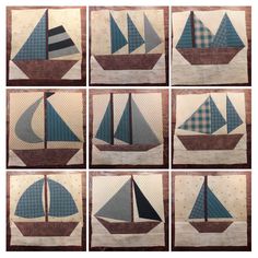 nine quilted sailboats are featured in this photo