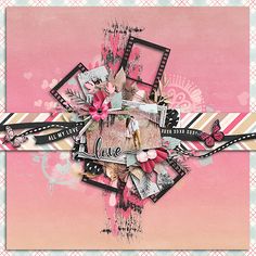 a scrapbook page with pink and black accents