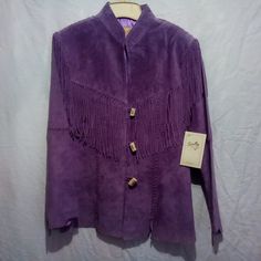 The Most Beautiful Purple Light Weight Western Fringe Jacket. Brand New! Bought In New Mexico In 2021. Never Worn And Is Simply Awsome! No Where To Really Where I Live. Light Purple Inside. This Jacket Would Do Prince Proud! Purple Suede Purple Western Aesthetic, Purple Long Sleeve Leather Jacket For Spring, Vintage Purple Outerwear For Spring, Purple Fringe Jacket, Leather Jacket Women Purple, Vintage Purple Cotton Outerwear, Western Jacket, Purple Suede, Fringe Jacket