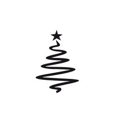 a black and white drawing of a christmas tree with stars on it's top