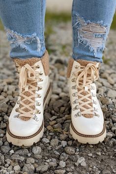 These adorable booties are perfect for cold weather! Pair with your favorite denim and seasonal top. Fits true to size. Winter Lace-up Boots With Stacked Heel, Winter Platform Lace-up Booties, Cute Handmade Winter Booties, Bohemian Lace-up Winter Boots, Winter Lace-up Medium Width Booties, Cute Winter Boots, Walk By Faith, Aaliyah, Walking By