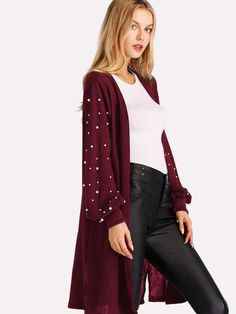 Boysenberry Cardigan Pre Order Longline Sweater, Balloon Sleeve Cardigan, Lantern Sleeve Sweater, Pearl Beading, Elegant Sweater, Gilet Long, Women Sweaters Winter, Cardigan Outfits, Bishop Sleeve