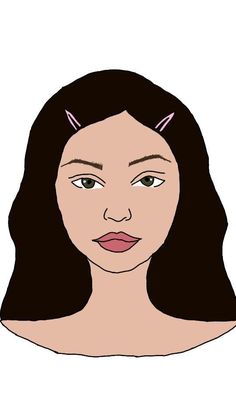 a drawing of a woman with horns on her head and long black hair, in front of a white background