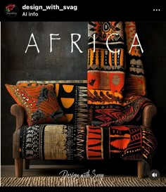 a couch with an african design on it and the words africa written in large letters