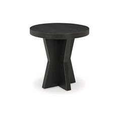 a black round table with two intersecting legs