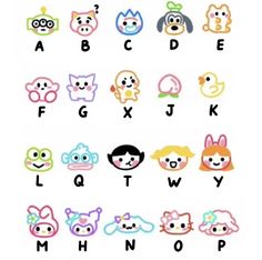 the letters and numbers are drawn in different colors, with cartoon faces on each letter