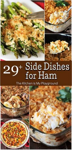 Collage of Side Dishes to Pair with Ham Stuffing For Ham Dinner, Easter Turkey Dinner Sides, Sides To Go With Ham Dinner, Sides For Ham Steak, Potatoes To Serve With Ham, Things To Serve With Ham, Ham Steak Side Dishes, Potato Recipes For Easter Dinner, Easter Veggies Sides