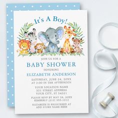 it's a boy baby shower with animals and giraffes on the front