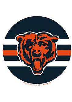 the chicago bears logo is shown in an orange and black circle with stripes on it