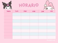 a pink wall calendar with hello kitty and her name written in spanish on the side