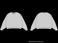 the front and back views of a white sweatshirt with long sleeves, on a black background